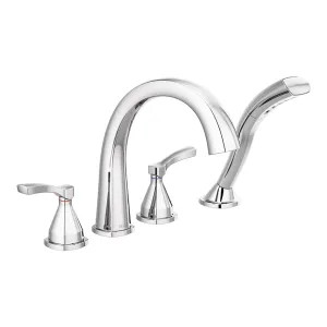 Delta T4777 Delta Stryke Two-Handle Roman Tub Faucet Trim with 1.75 GPM H2Okinetic Hand Shower, Arc Spout, Lever Handles, Chrome - T4777