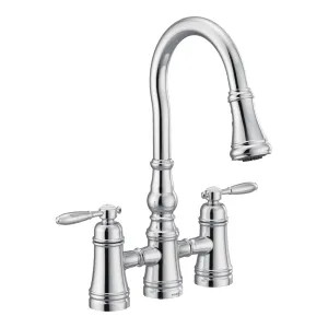 Moen S73204 Moen Weymouth Two-Handle Pull-Down High Arc Bridge Kitchen Faucet, Chrome - S72304