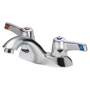 Delta 21C133-TI Delta 21C133-TI Tech 2-Handle Cast Centerset Lavatory Faucet, Hooded Lever, No Pop-Up Hole, VR Aerator, Temp Indicators, Chrome