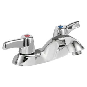 Delta 21C143 Delta 21C143 Tech 2-Handle Cast Centerset Lavatory Faucet, Hooded Lever, No Pop-Up Hole, Standard Aerator, Chrome