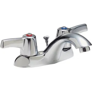 Delta 21C348 Delta 21C348 Tech 2-Handle Cast Centerset Lavatory Faucet, Self Close Hooded Lever, Open Grid Strainer, Standard Aerator, Chrome