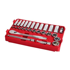 Milwaukee 48-22-9481 Milwaukee 3/8-inch Drive 28-piece Ratchet and Socket Set with PACKOUT Low-Profile Compact Organizer - 48-22-9481