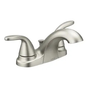  84603SRN Moen Adler Two-Handle Spot Resist Brushed Nickel Centerset Bathroom Faucet with Plastic Pop-Up, 1.2 GPM, ADA Lever Handle, WaterSense, Three-Hole - 84603SRN