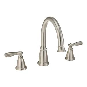  86924SRN/SRS Moen Banbury Two-Handle Widespread Roman Tub Faucet Trim, High Arc Spout, 10in Center, Lever Handles, 16 GPM, Spot Resist Brushed Nickel - 86924SRN