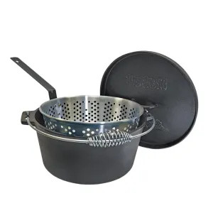  7420 Bayou Classic Cast Iron Dutch Oven with Fry Basket, Flanged Camp Lid, Stainless Coil Wire Handle, 20-Quart Capacity - 7420