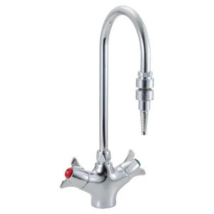 Delta W6760-9 DELTA W6760-9 Teck Deckmount 2-Arm Lab Handles Single Shank Mixing Faucet w/ Gooseneck, In-Line Dual Check, Chrome
