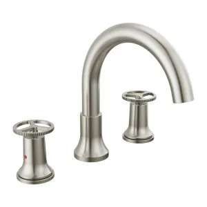 Delta T2758 Delta Trinsic Two-Handle Roman Tub Faucet Trim, High Arc Spout, Wheel Handles, Chrome - T2758
