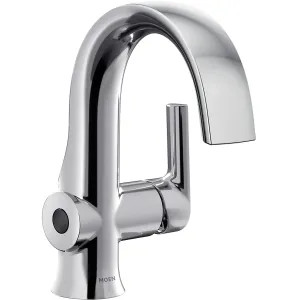 Moen S6910EW Moen Doux Single-Handle High Arc Chrome Bathroom Faucet with Metal Spring Pop-Up, Batteries, and Deckplate, MotionSense Wave, 1.2 GPM, Single-Hole - S6910EW