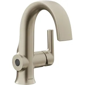 Moen S6910EWBN Moen Doux Single-Handle High Arc Brushed Nickel Bathroom Faucet with Metal Spring Pop-Up, Batteries, and Deckplate, MotionSense Wave, 1.2 GPM, Single-Hole - S6910EWBN