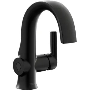 Moen S6910EWBL Moen Doux Single-Handle High Arc Matte Black Bathroom Faucet with Metal Spring Pop-Up, Batteries, and Deckplate, MotionSense Wave, 1.2 GPM, Single-Hole - S6910EWBL