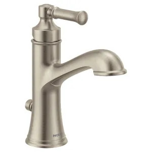 Moen 6803BN Moen Dartmoor Single-Handle High Arc Bathroom Faucet with Deckplate and Metal Pop-Up, 1.2 GPM, Pivot Action Lever Handle, Brushed Nickel - 6803BN
