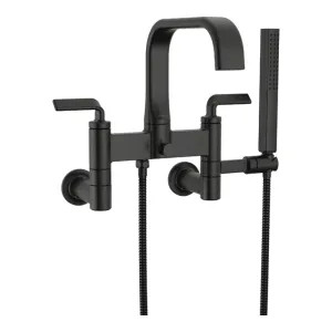 Brizo T70367-BL Brizo Allaria Two-Handle Multi-Mount Tub Faucet Trim with Hand Shower, 2-Hole, 1.75 GPM, Twist Lever Handles, ADA, Matte Black - T70367-BL