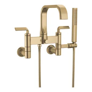 Brizo T70367-GL Brizo Allaria Two-Handle Multi-Mount Tub Faucet Trim with Hand Shower, 2-Hole, 1.75 GPM, Twist Lever Handles, ADA, Brilliance Luxe Gold - T70367-GL
