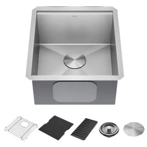 Delta 95B9031-17S-SS Delta Rivet 17” x 19” x 9-1/2” Single Bowl Undermount Workstation Bar Sink Kit, Stainless Steel - 95B9031-17S-SS