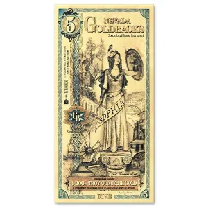   Goldback 5 Bill - Nevada, Fortitudine - 1/40th Troy Oz .9999 Gold-Minted Note