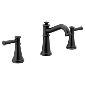 Moen T6405BL Moen Belfield Two-Handle High Arc Matte Black Widespread Bathroom Sink Faucet, M-PACT, 1.2 GPM, ADA Lever Handle, WaterSense, Three-Hole - T6405BL