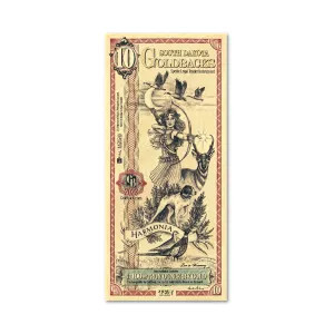 Goldback 10 Bill - South Dakota, Harmonia - 1/100th Troy Oz .9999 Gold-Backed Bill