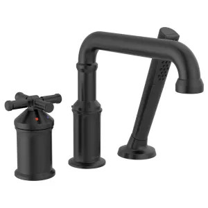 Delta T3784-BLLHP Delta Broderick Three Hole Roman Tub Trim with Hand Shower, ADA, 1.75 GPM, Matte Black (Less Handles) - T3784-BLLHP