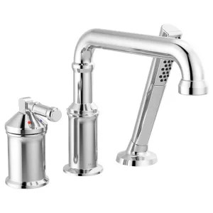 Delta T3784-PR-LHP Delta Broderick Three Hole Roman Tub Trim with Hand Shower, ADA, 1.75 GPM, Lumicoat Chrome (Less Handles) - T3784-PR-LHP