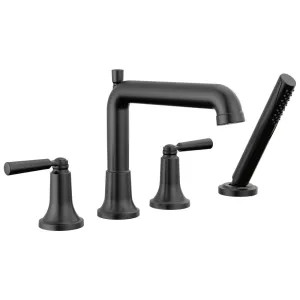 Delta T4736-BL Delta Saylor Roman Tub Faucet Trim With 1.75 GPM Hand Shower, Fixed Spout, Two Lever Handles, ADA-Compliant, Matte Black -  T4736-BL