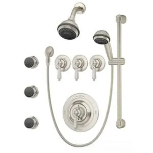 Symmons 1-7480-STN-X-CHKS Symmons Water Dance 3-Mode Two-Wall Shower System with High-Flo Pressure-Balancing Valve and 24in Slide Bar, Satin Nickel - 1-7480-STN-X-CHKS
