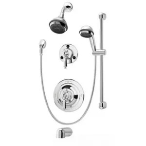 Symmons 1-7520-X Symmons Water Dance Tub/Shower Faucet with Integral Stops, 3-Mode Hand Shower and Showerhead, Non-Diverter Tub Spout, Chrome - 1-7520-STN-X
