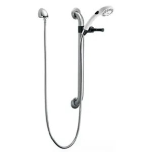 Delta RPW324HDF-1.5 Delta Commercial Two-Setting Hand Shower with 24in Slide Bar, Round, 1.5 GPM, Touch-Clean, ADA-Compliant, Stainless/White - RPW324HDF-1.5