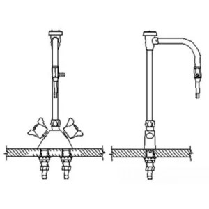 Delta W6700-12 DELTA W6700-12 Teck Deckmount 2-Arm Lab Handles Mixing Faucet w/ Angle Vacuum Breaker, C.P. Aspirator, 7/8