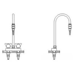 Delta W6720-9 Delta W6720-9 Teck Deckmount 2-Arm Lab Handles Centerset Mixing Faucet w/ Gooseneck, In-Line Dual Check, Chrome