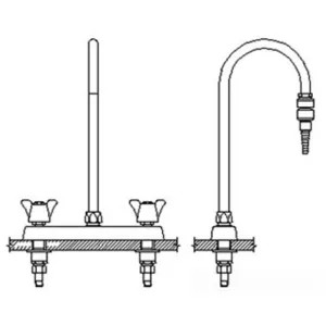 Delta W6740-9 Delta W6740-9 Teck Deckmount 2-Arm Lab Handles 8-Inch Mixing Faucet w/ Gooseneck, In-Line Dual Check, Chrome