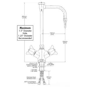 Delta W6760-10 DELTA W6760-10 Teck Deckmount 2-Arm Lab Handles Single Shank Mixing Faucet w/ Angle Vacuum Breaker, Chrome