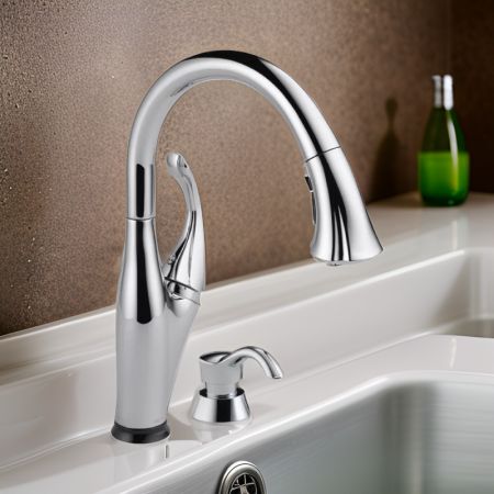 Delta 9192T-SD-DST Delta Addison Touch2O Single Handle Pull-Down Kitchen Faucet w/ Soap Dispenser, Chrome - 9192T-SD-DST