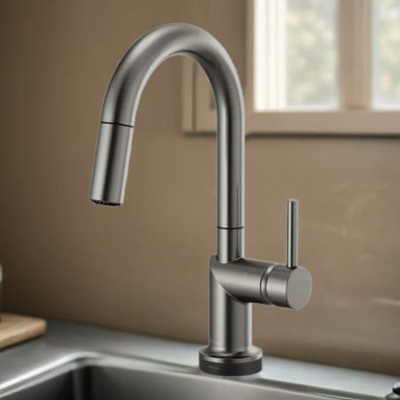 Brizo 64975LF-SLLHP Brizo Odin SmartTouch Pull-Down Bar/Prep Faucet with Arc Spout, Diamond Seal, MagneDock, Touch-Clean, 1.8 GPM, Brilliance Luxe Steel - 64975LF-SLLHP