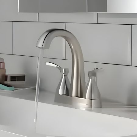 Delta 25775-MPU-DST Delta Stryke High-Arc Centerset Lavatory Faucet With Metal Pop-Up, Two-Handle, DIAMOND Seal, Lever Handles, 1.2 GPM, Chrome - 25775-MPU-DST