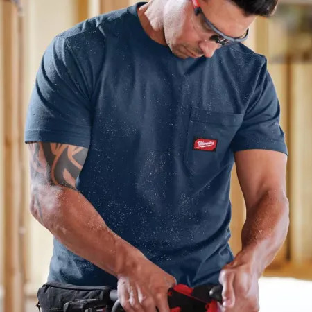 Milwaukee 605BL-M Milwaukee Medium Men's Blue GRIDIRON Cotton/Polyester Short-Sleeve Pocket T-Shirt - 605BL-M