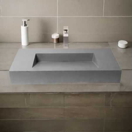 Alfi ABCO40R ALFI Grey Matte Solid Concrete 40in Chiseled Style, Rectangular, Countertop Bathroom Sink With Rear Center Drain - ABCO40R