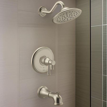 Moen UT4313EPBN Moen Belfield Tub/Shower Faucet with Two-Handle Flow Control and Temperature Adjust Valve Trim, Lever Handles, M-Core 4, Thermostatic Cartridge, Brushed Nickel - UT4313EPBN