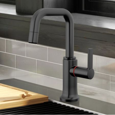Brizo 61307LF-H-BL Brizo Kintsu Single-Handle Instant Hot Faucet with Square Spout, Self Closing Handle, 1.0 GPM, Matte Black - 61307LF-H-BL