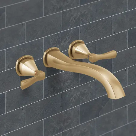 Delta T5776-CZ-PR-WL Delta Stryke Two-Handle Wall-Mount Tub Faucet Trim, Lever Handles, 8 GPM, Lumicoat Champagne Bronze - T5776-CZ-PR-WL