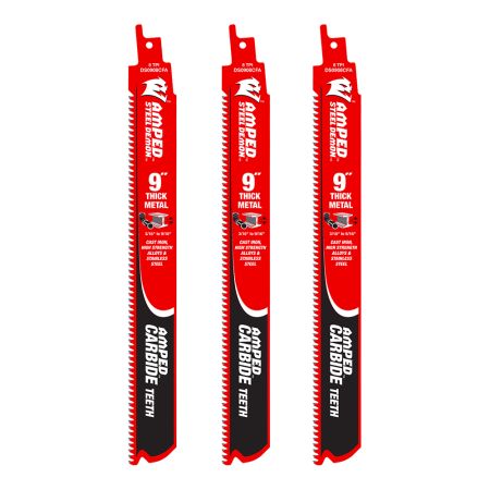 Diablo Steel Demon AMPED 3 Pack 9in x 8 TPI Carbide Reciprocating Saw Blade for Thick Metal Cutting DS0908CFA3