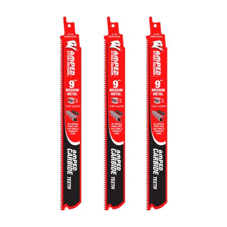 Diablo DS0910CFA3 Diablo Steel Demon AMPED 3-Pack 9in x 10 TPI Carbide Reciprocating Saw Blade for Medium Metal Cutting - DS0910CFA3
