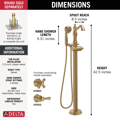Delta Cassidy Single-Handle Freestanding Tub Filler Trim w/ 1.75