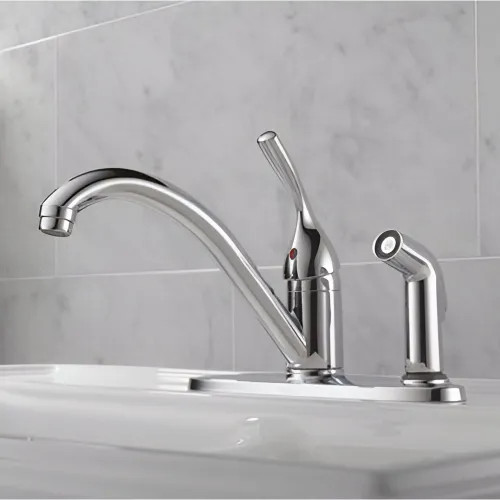 Delta Classic Single Handle Kitchen Faucet w/ Side Sprayer in Deck
