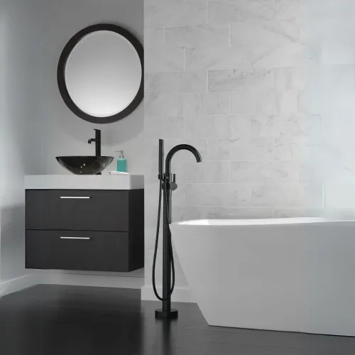 View 7 of Delta T4759-BLFL Delta Trinsic Single-Handle Freestanding Tub Filler Trim with 1.75 GPM Single-Setting Hand Shower, Touch-Clean, Lever Handles, Matte Black - T4759-BLFL