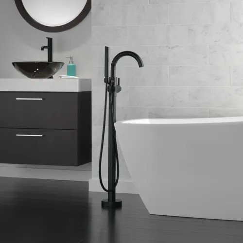 View 4 of Delta T4759-BLFL Delta Trinsic Single-Handle Freestanding Tub Filler Trim with Hand Shower, Touch-Clean, ADA, Matte Black - T4759-BLFL