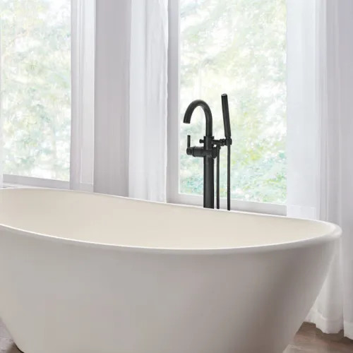 View 6 of Delta T4759-BLFL Delta Trinsic Single-Handle Freestanding Tub Filler Trim with Hand Shower, Touch-Clean, ADA, Matte Black - T4759-BLFL