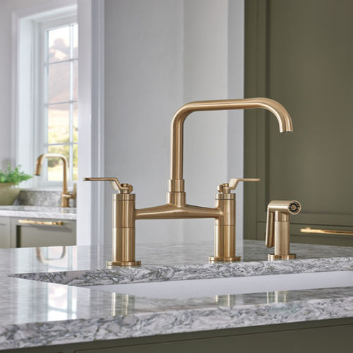 Brizo Litze Brilliance Luxe Gold Bridge Kitchen Faucet with Square