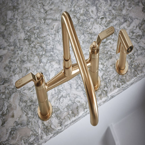 Brizo Litze Brilliance Luxe Gold Bridge Kitchen Faucet with Square