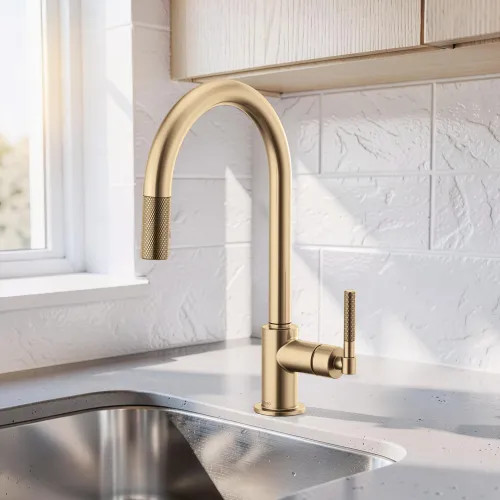 Brizo Litze Pull-Down Kitchen Faucet with Arc Spout and Knurled