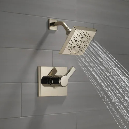 View 6 of Delta T14299-PN Delta Pivotal Monitor 14 Series H2Okinetic Shower Faucet with 5-Setting Angular Rainhead, 1.75 GPM, Single Lever Handle, Polished Nickel - T14299-PN